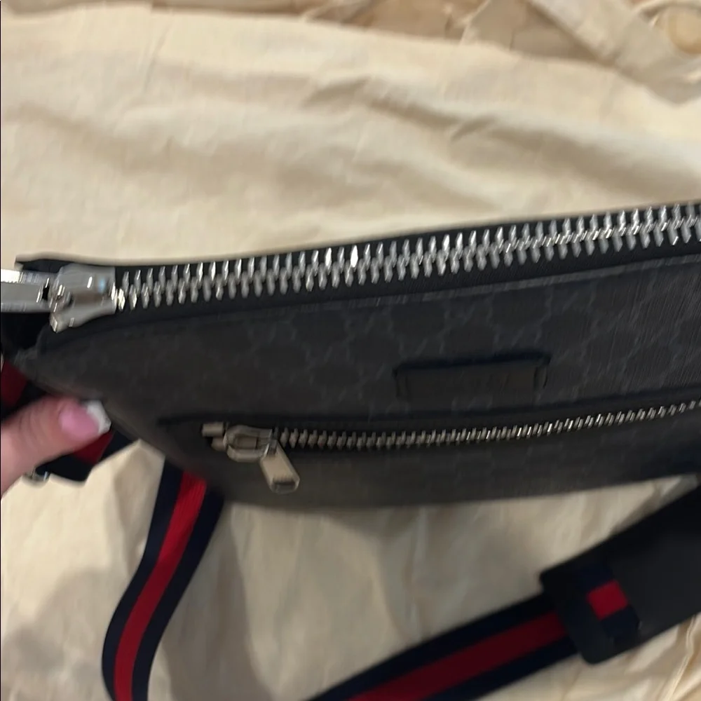 Gucci Black Messenger Bag with Monogram Canvas and Webbing Strap - Picture 6 of 16